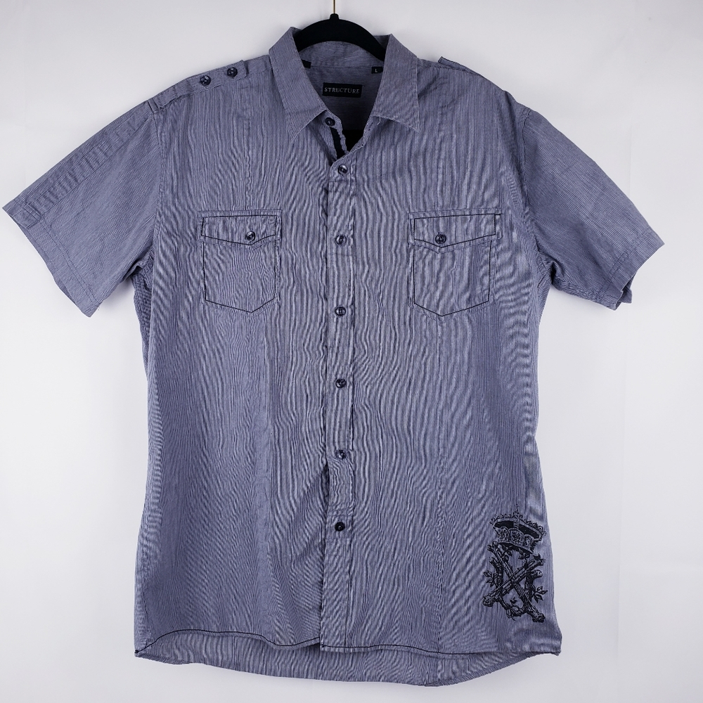 Structure Mens Button Up Shirt Pinstriped Graphic